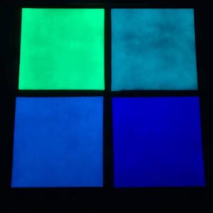 glow in the dark glass sheets (5x5 inches): green, aqua, blue and purple