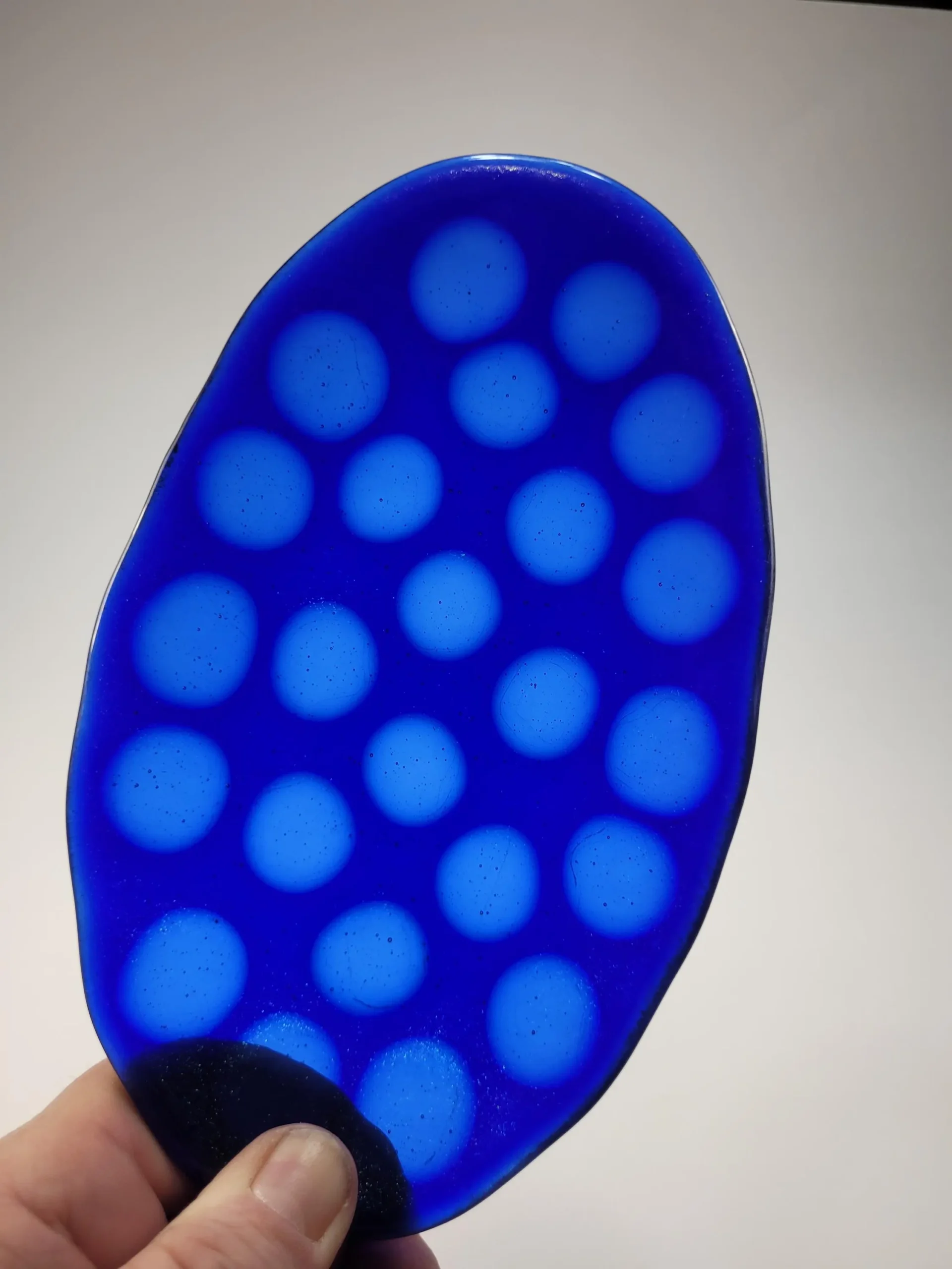 fused glass bowl, blue iridescent. fused glass bowl, blue iridescent.